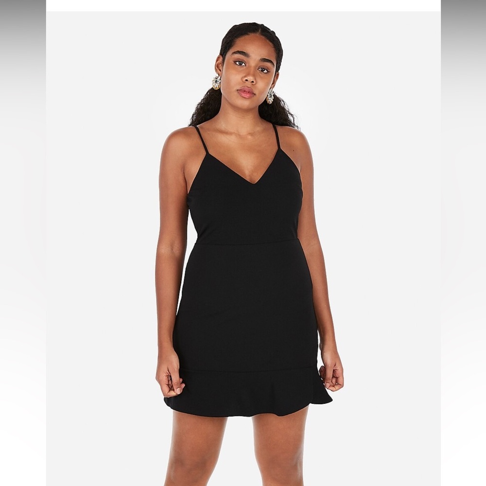 Express NEW Women's Black Ruffle Cami Fit & Flare Mini Dress Size Small